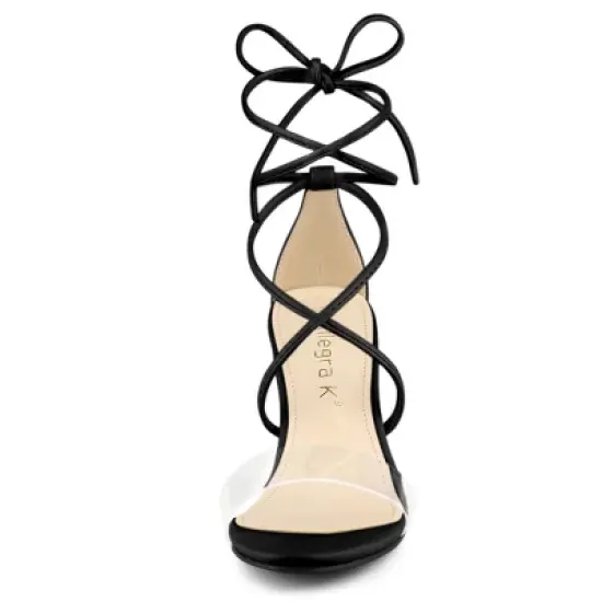 Allegra K Women's Clear Block Heels Lace Up Sandals image {2}