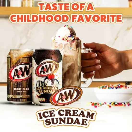 A&W Ice Cream Sundae Zero Sugar Soda - 12pk/12 fl oz Cans image {1}