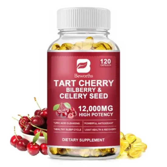 B Beworth Tart Cherry Extract Capsules with Bilberry Fruit & Celery Seed, 120ct image {7}
