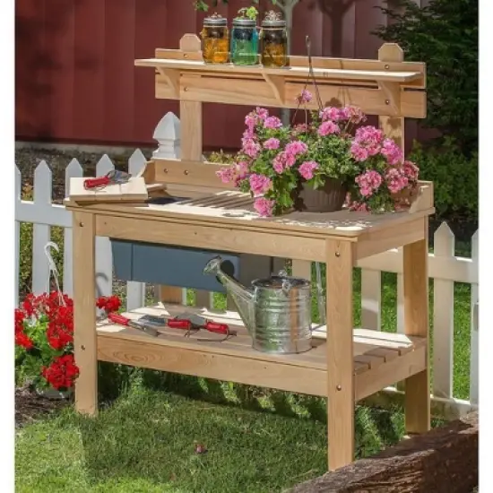 Lehman's Outdoor Gardening Potting Table Workstation, Cypress Wood image {4}