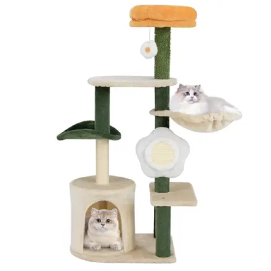 Costway 45" Tall Cute Flower Cat Tree Modern Tower w/ Plush Top Perch Pet Furniture Activity Center image {9}