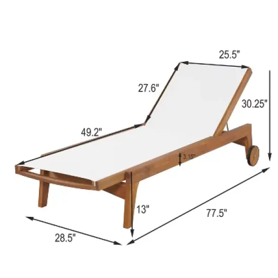 Christopher Knight Home Coloma Outdoor Mesh and Acacia Wood Armless Adjustable Chaise Lounge with Wheels image {2}