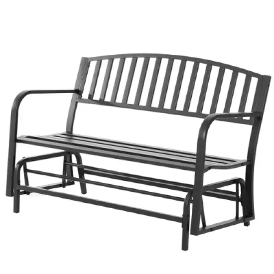 Outsunny Patio Glider Bench Outdoor Swing Rocking Chair Loveseat with Power Coated Sturdy Steel Frame, Black image {3}