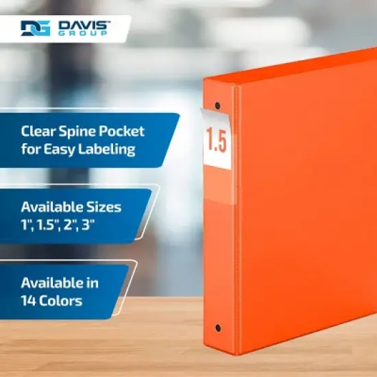 Davis Group 6pk 1.5" Premium Economy Round Ring Binder Orange: Hard Cover, 275 Sheet Capacity, 2 Pockets, Polypropylene image {4}