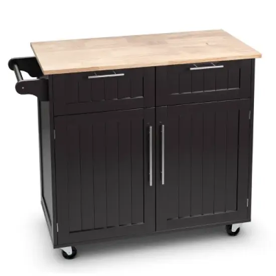 Costway Rolling Kitchen Cart Island Heavy Duty Storage Brown Trolley Cabinet Utility Modern image {5}