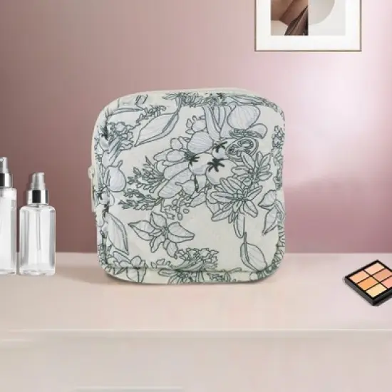 Unique Bargains Lady Portable Square Lipstick Bag Beige Blue 1 Pc image {4}