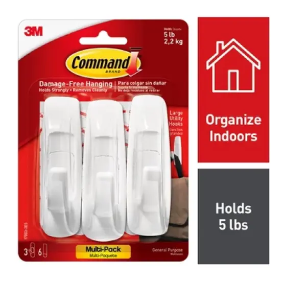 3M&reg; Command&trade; Large Utility Hooks Multi-Pack, 3 Per Pack, 3 Packs image {2}