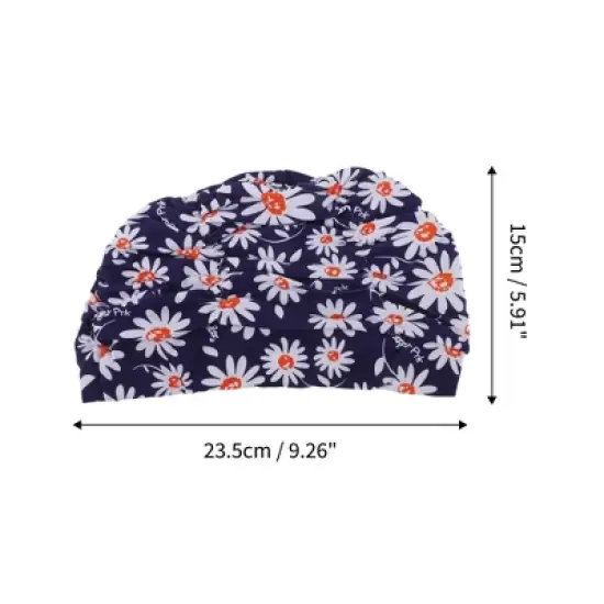 Unique Bargains Polyester Sunflower Pattern Swim Cap 5.91"x9.25" Navy Blue White 1 Pc image {3}
