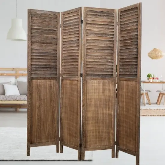 Rancho Shutter 4 Panel Room Divider with Folding Screen Room Partition Paulownia Wood Brown - Proman Products image {4}