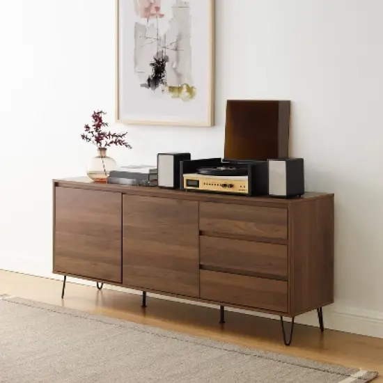 Teagan Record Storage Sideboard Brown Oak - Crosley image {1}