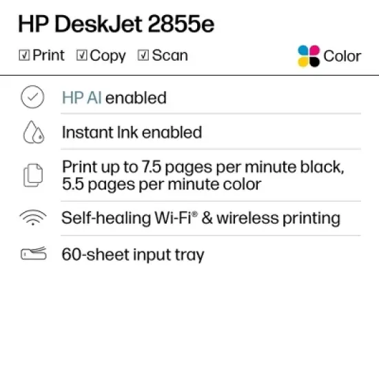 HP DeskJet 2855e Wireless All-in-One Color Printer Scanner Copier with 3 Months Free Instant Ink (588S5A) image {1}