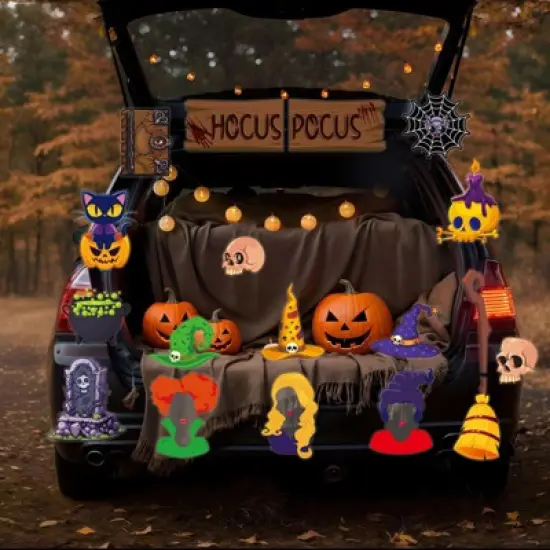 FUN LITTLE TOYS 18 PCS Halloween Witch Theme Decor Including Skull, Black Cat, Pumpkin for Halloween Decorations Party Suppliers image {1}