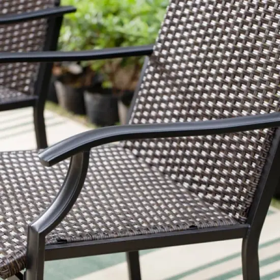 5pc Patio Dining Set with Rattan Arm Chairs & Square Faux Wood & Steel Tabletop - Captiva Designs image {16}