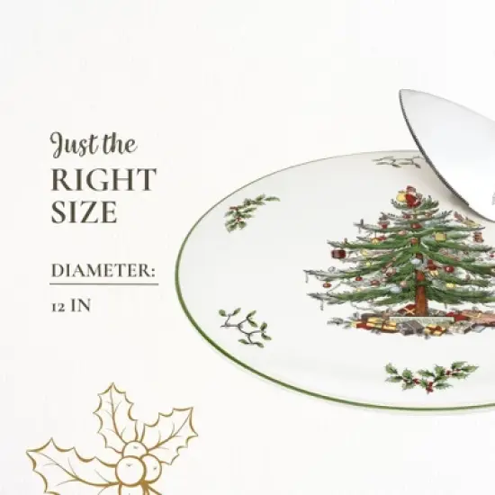 Portmeirion Spode Christmas Tree Cake Plate & Server Set - 11.5 Inch Fine Porcelain Cake Plate with Stainless Steel Server for Holiday Parties image {6}