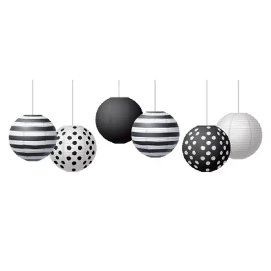 Teacher Created Resources&reg; Black & White 8" Hanging Paper Lanterns, Pack of 6 image {1}