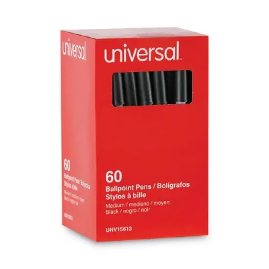Universal Ballpoint Pen Value Pack, Stick, Medium 1 mm, Black Ink, Gray/Black Barrel, 60/Pack image {1}