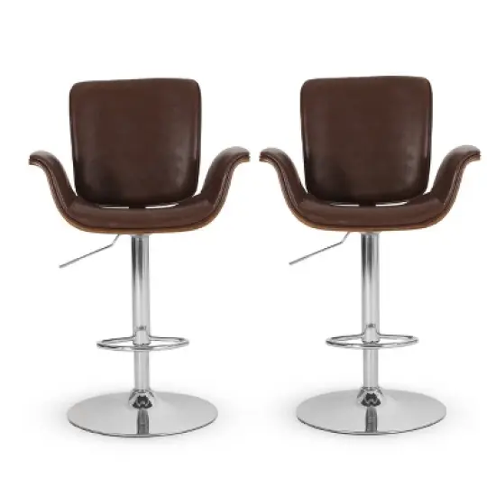 2pc Romer Mid Century Modern Bentwood Adjustable Swivel Counter Height Barstools - Christopher Knight Home image {11}