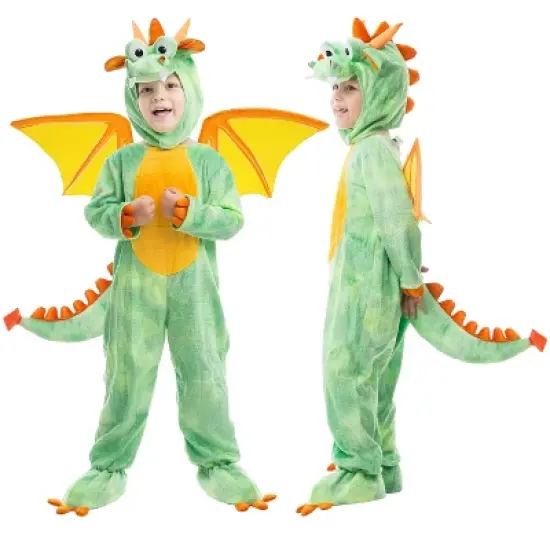 Joyfy  Halloween Costume Toddler Dragon Costume &ndash; Green Dino-Inspired Jumpsuit with Wings & Hood image {2}