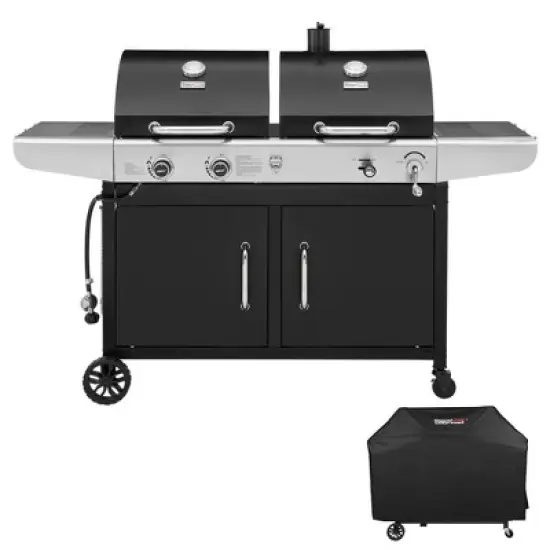 RoyalGourmet 2-Burner Gas and Charcoal Combo Grill with Cover ZH3002CTG Black image {2}