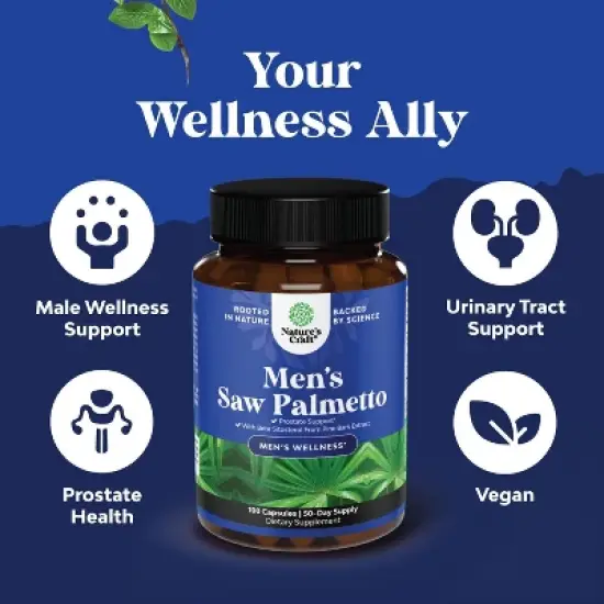 Men's Saw Palmetto, Saw Palmetto Extract with Beta Sitosterol for Men's Health, Better Bladder Control & Restoring Hair, Nature's Craft, 60ct or 100ct image {1}