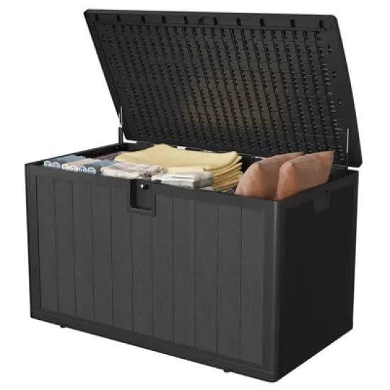 130 Gallon Large Resin Deck Box, Weatherproof Outdoor Storage Bin with Lid and Side Handles image {7}