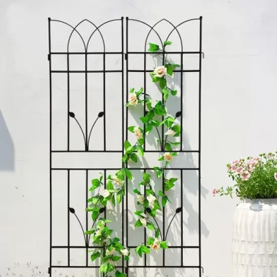 Lirago 2 Pack Metal Garden Trellis Rustproof Climbing Plant Support for Outdoor Flowers Vines Vegetables Black Powder Coated 71"H x 17.7"W x 1"D image {1}