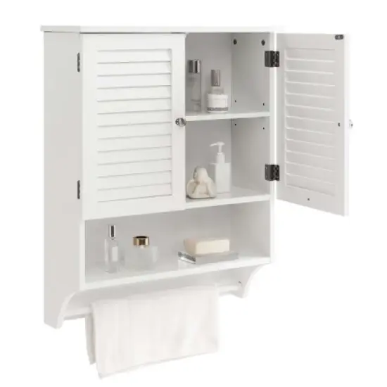 Costway Bathroom Wall Mounted Medicine Cabinet with Louvered Doors & Towel Bar Espresso/Grey/White image {12}