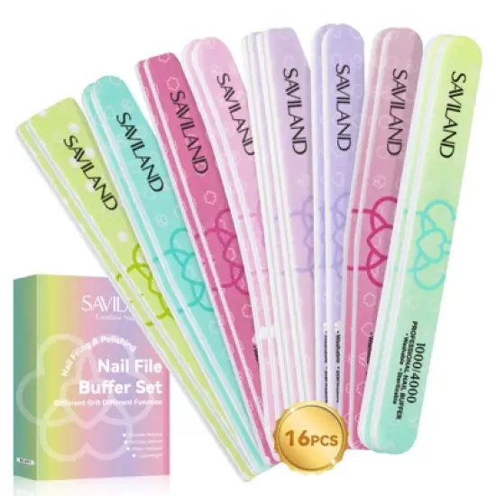 Saviland Pro Gradient Grit System: 16-Pc Dual-Side Buffers w/100-4000 Grit Range - Salon Shaping & Shine Essentials image {6}