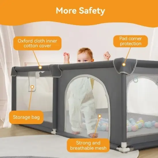 GOTGELIF 79"x63" 4-Panel Baby Playpen Spacious & Secure Portable Playard image {6}