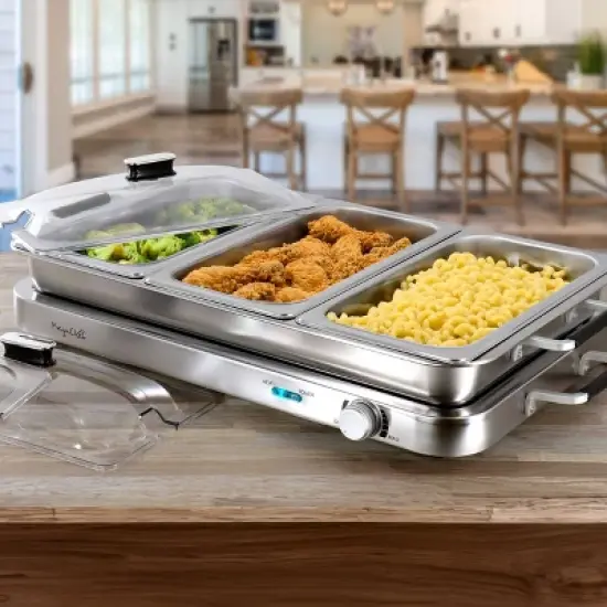 MegaChef 3-in-1 Electric Chaffing Buffet Server and Warming Tray with Triple 2.63 Quart Trays and 8. image {5}