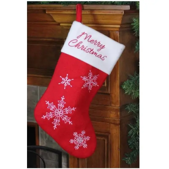 Northlight 16" Red and White Merry Christmas Snowflake Embroidered Christmas Stocking image {3}