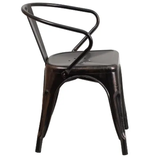 Flash Furniture Commercial Grade Metal Indoor-Outdoor Chair with Arms image {7}