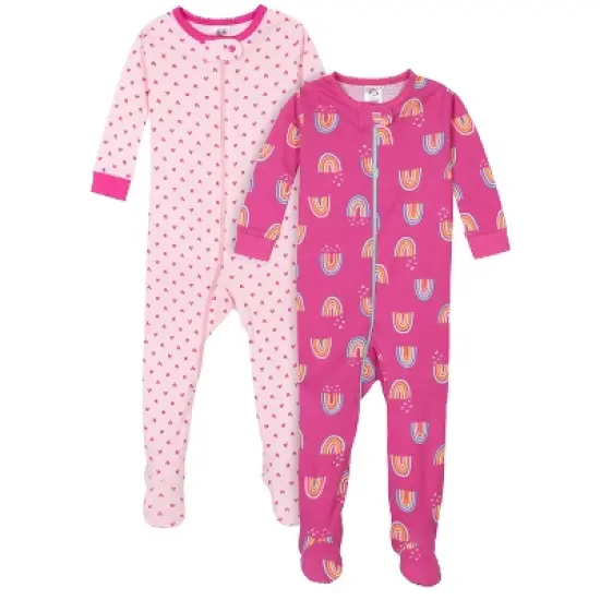Gerber Baby & Toddler Girls Snug Fit Footed Cotton Pajamas, 2-Pack image {10}