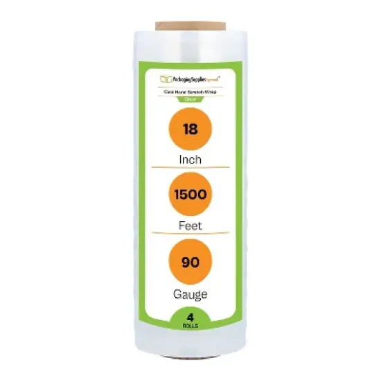 PSBM 4 Rolls Clear Hand Stretch Wrap, 18 in. x 1500 Ft. x 90 Gauge Shrink Film image {1}