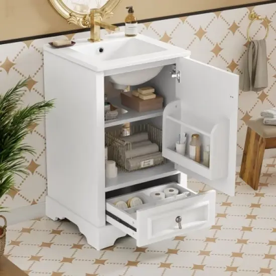 Hrinhom 20"W Bathroom Vanity,Modern Free-standing Storage cabinet with Compartment Drawer image {2}