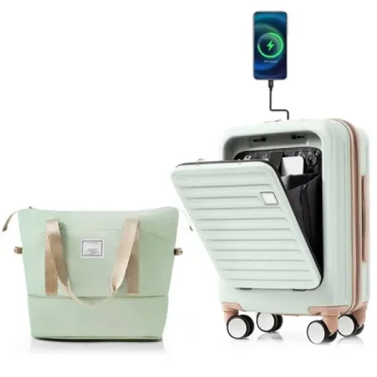 KWPZQEB 2 Piece Luggage Set Carry on Suitcase with ABS Hardshell, Spinner Wheels & TSA Lock, Cup Holder image {9}