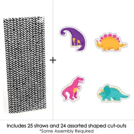 Big Dot of Happiness Roar Dinosaur Girl - Paper Straw Decor - Dino Mite T-Rex Baby Shower or Birthday Party Striped Decorative Straws - Set of 24 image {2}