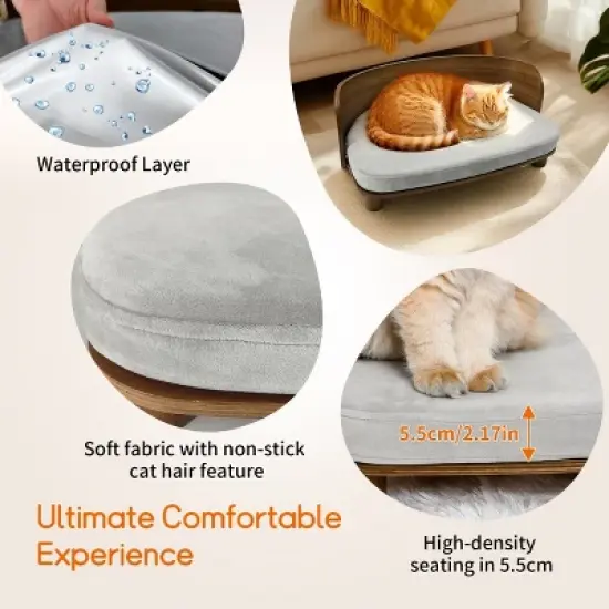 Large Elevated Pet Sofa Bed Kitten Puppy Wooden Couch Bed with Comfort Cushion,Sturdy Wood Leg, Waterproof, Stain-Resistant image {4}