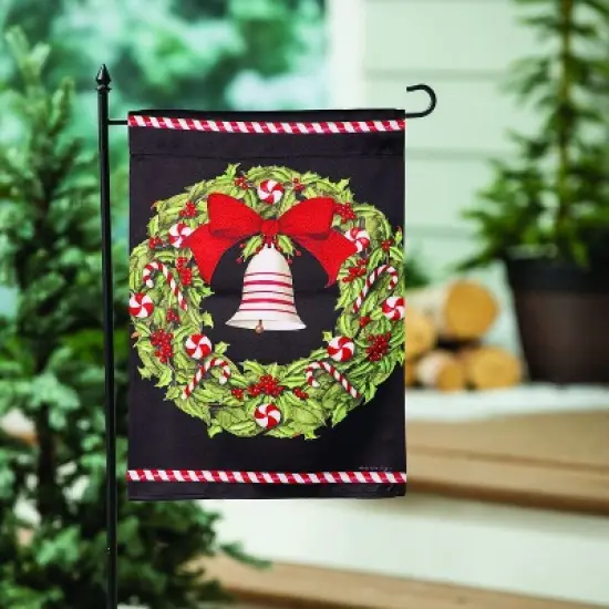 Evergreen Christmas Bell and Wreath Suede Garden Flag 12 x 18 Inches Indoor Outdoor Decor image {2}