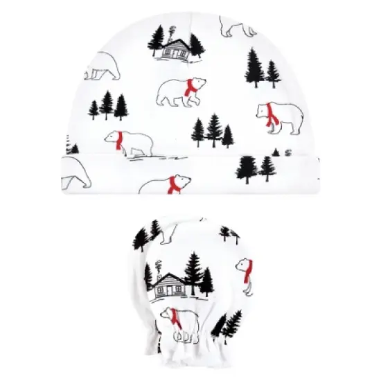 Hudson Baby Unisex Baby Cotton Cap and Scratch Mitten Set, Buffalo Plaid Bear, 0-6 Months image {3}