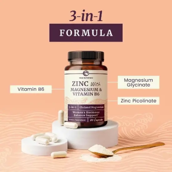 High Absorption Zinc and Magnesium Supplement with Vitamin B6, Women&rsquo;s Hormone Balance, Menstrual Cycle & Immune Support Capsule, Nobi Nutrition, 60ct image {4}