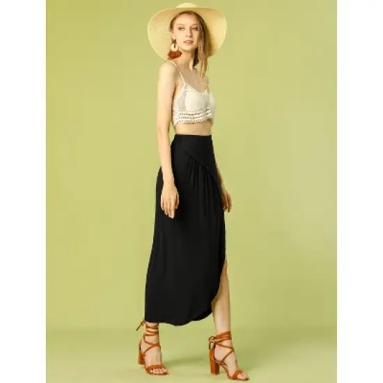 Allegra K Women's Skirt Split Ruched High Waist Summer Beach Maxi Skirts image {3}