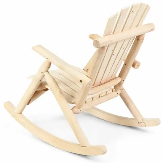 Costway Log Rocking Chair Wood Single Porch Rocker Lounge Patio Deck Furniture Natural image {9}