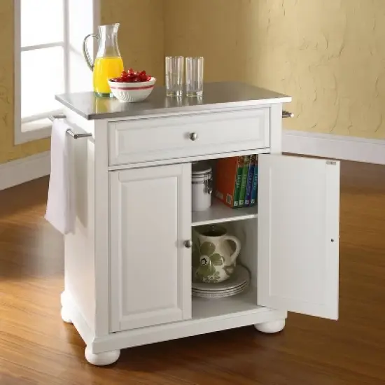 Alexandria Stainless Steel Top Portable Kitchen Island - White - Crosley image {2}
