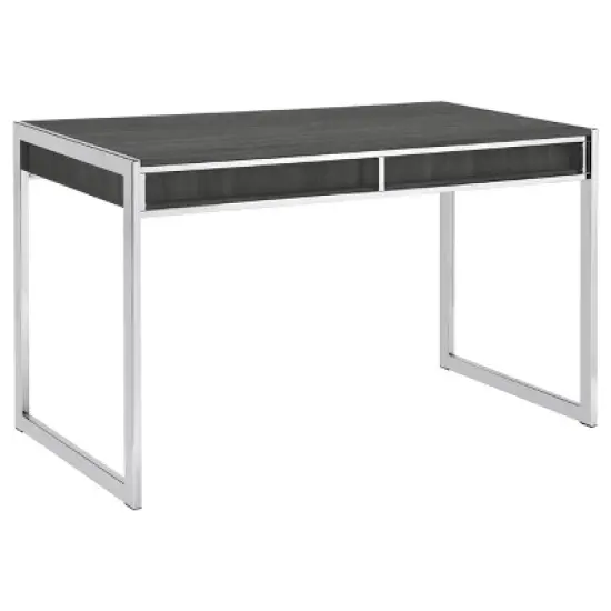 Wallice 2 Drawer Writing Desk with Chrome Base Weathered Gray - Coaster image {6}