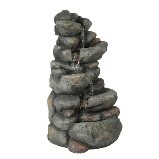 LuxenHome 33.5" H Gray Resin Cascading Rock Outdoor Fountain image {3}