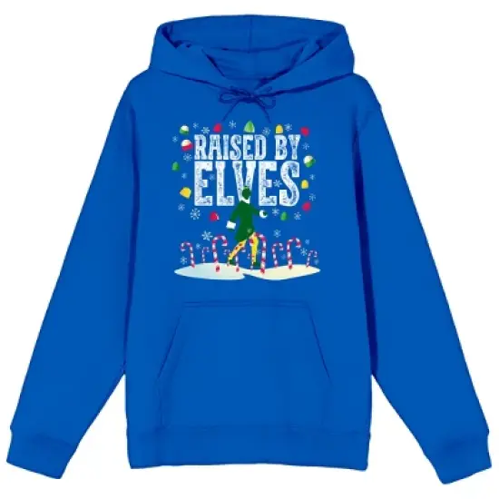 Elf Raised By Elves Long Sleeve Royal Blue Men's Hooded Sweatshirt image {4}