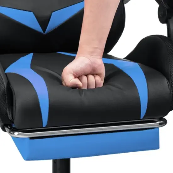 Hoffree Upholstered Massage Gaming Chair Ergonomic Office PC Chair with Bluetooth Speaker & RGB Light image {11}