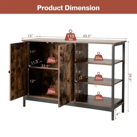 Costway 2-Door Industrial Kitchen Storage Cabinet Buffet Sideboard Open Shelves image {3}