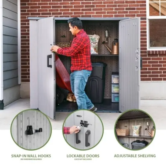 Lifetime 6' x 3.5' Utility Shed Storm Dust: Outdoor Storage, HDPE Construction, Lockable Doors image {4}